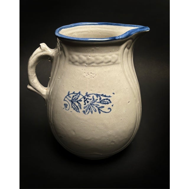 Early 1900s Blue and White Antique Salt Glaze Stoneware Milk Pitcher For Sale - Image 10 of 12