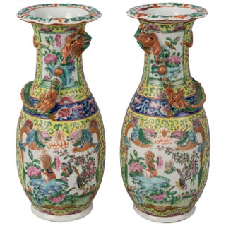 Chinese Export Canton Open Vases - a Pair For Sale