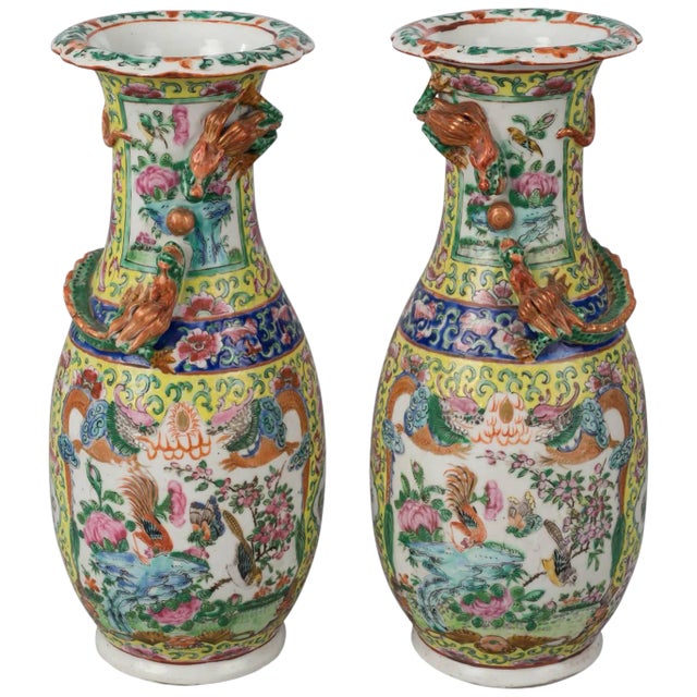 Chinese Export Canton Open Vases - a Pair For Sale