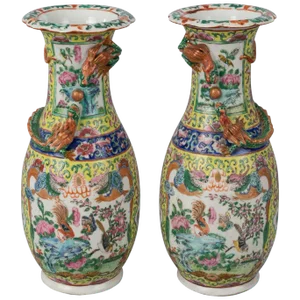 Chinese Export Canton Open Vases - a Pair