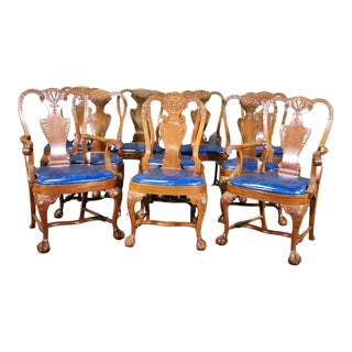 Custom-Made Solid Walnut Georgian Carved Dining Chairs Manner of Gillows - Set of 10 For Sale