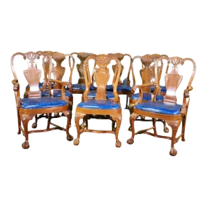 Custom-Made Solid Walnut Georgian Carved Dining Chairs Manner of Gillows - Set of 10