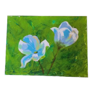 1990s Blue Flowers Still Life Oil Painting on Stretched Canvas, Unsigned