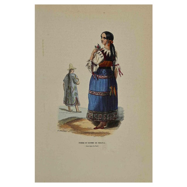 Auguste Wahlen, Femme et Homme de Bolivia, Lithograph, 1844 For Sale