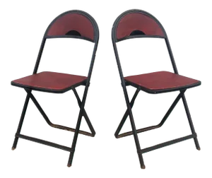 Vintage Steel & Vinyl Folding Chairs - a Pair