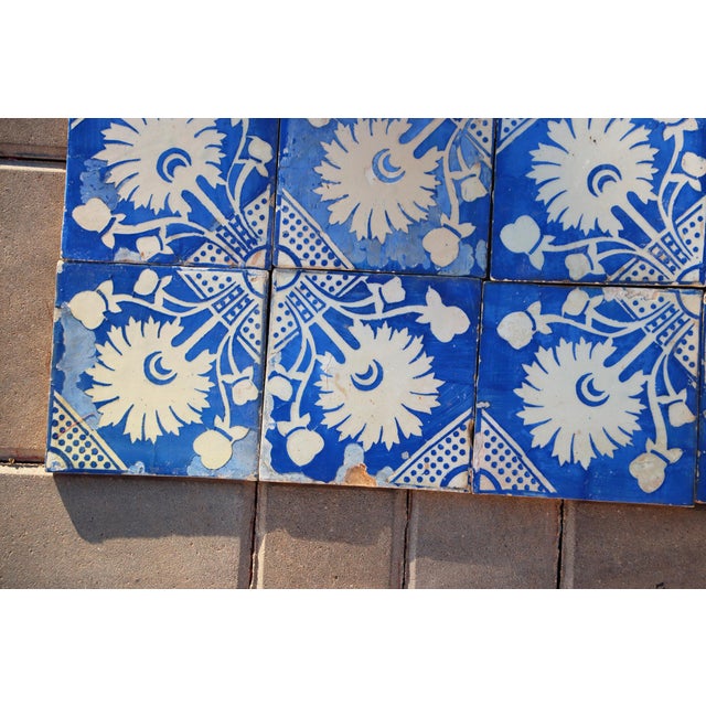 Rare Set of Forty Antique 19th Century Tiles Blue & White Floral Motif For Sale - Image 6 of 18