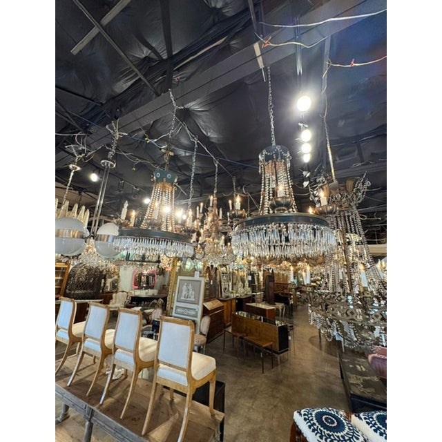 Vintage French Maison Jansen Tole and Crystal Chandeliers For Sale - Image 4 of 7