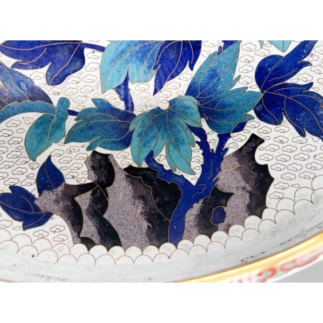 Large Cloisonné Floral Bowl With Peony Motif on Carved Wood Stand — Chinoiserie / Asian Traditional For Sale - Image 18 of 18
