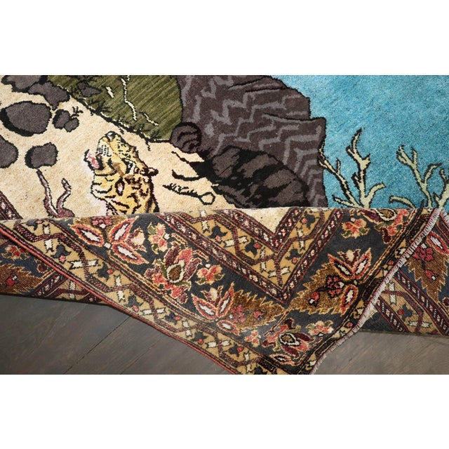 Ivory Early 20th Century Zabihi Collection Afghan Cheetah Pictorial Cotton Silk Rug - 3'8" x 5'2" For Sale - Image 8 of 12