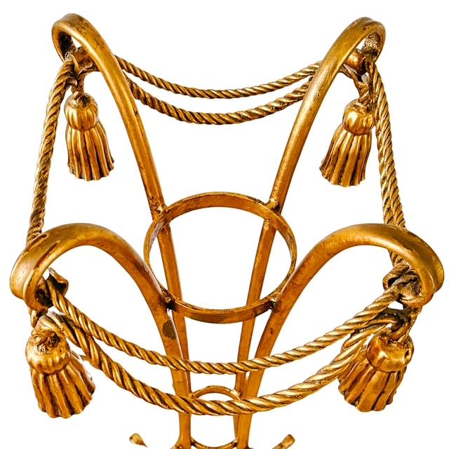 1960 Italian Florentine Gilt Metal Rope and Tassel Plant Stands - A Pair For Sale In San Diego - Image 6 of 11