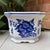 Vintage blue & white Chinoiserie style planter pot / vessel, featuring Asian-inspired floral & butterfly designs on each...