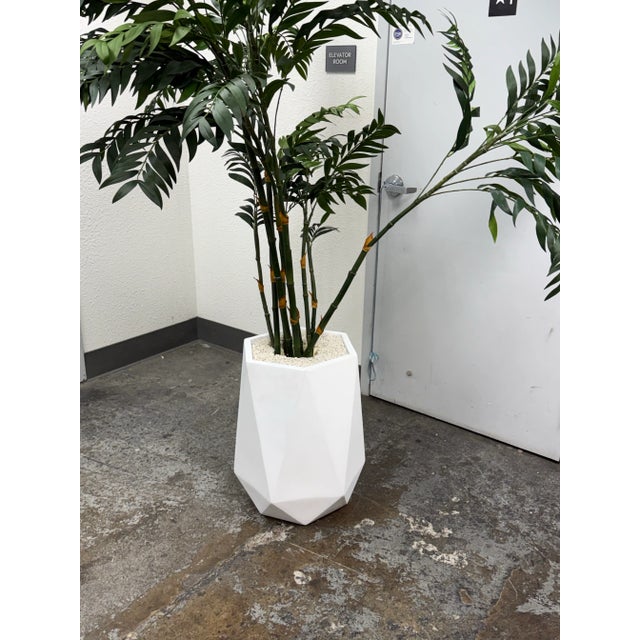 Perigold Faux Bamboo Tree in White Geometric Planter For Sale - Image 4 of 12