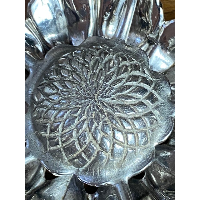 Silver Flower Candleholder with Lotus Flower Heart Ashtray with Removable Petals in Silver-Plated Metal, 1960s For Sale - Image 8 of 14