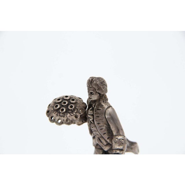 Silver Toothpick Holder with Gentleman and Bouquet of Flowers, in Good conditions. Designed 1920 to 1949
