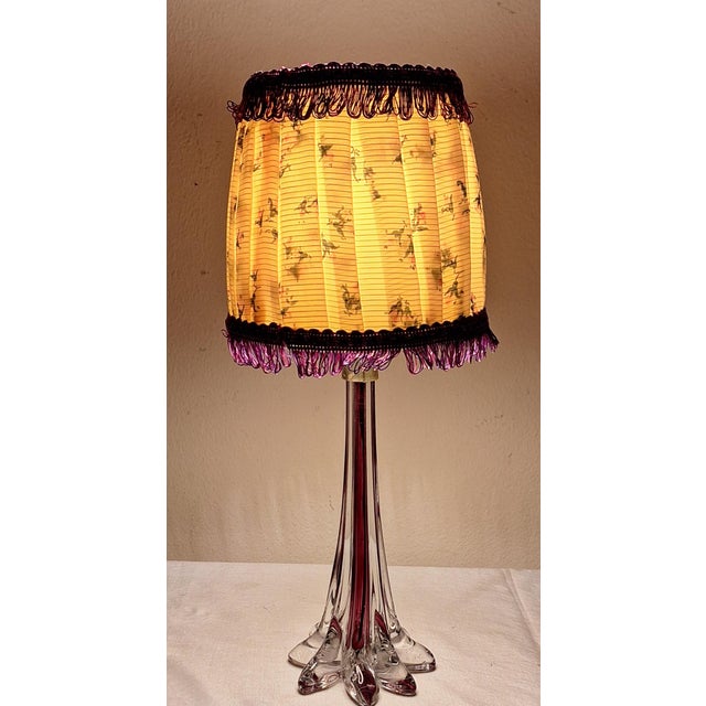 Vintage Belgian Table Lamp with Purple Underlaid Crystal Glass Base and Matching Handmade Fabric Shade from Lamplove, 1970s For Sale - Image 11 of 11