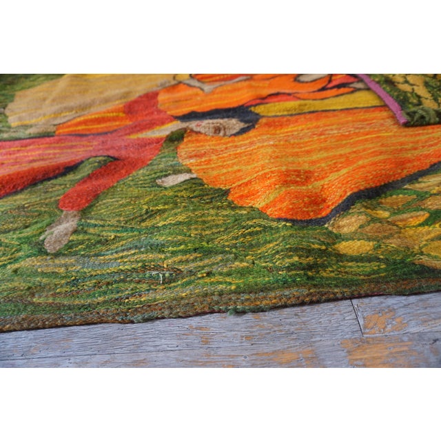 1875s Green Women Dancing Antique French Tapestry Rug 1875 Flatweave Wool Carpet For Sale - Image 4 of 8