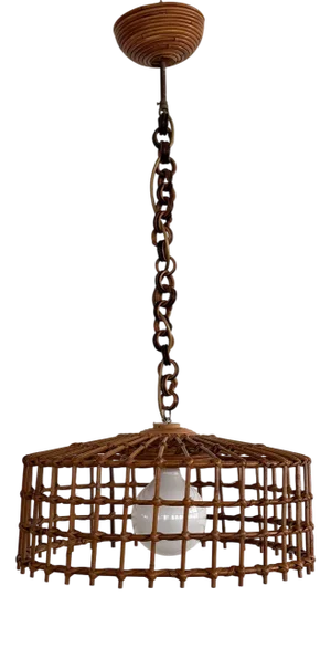 Mid-Century Modern Italian Organic Boho Pendant Light in Bamboo and Wicker, 1970