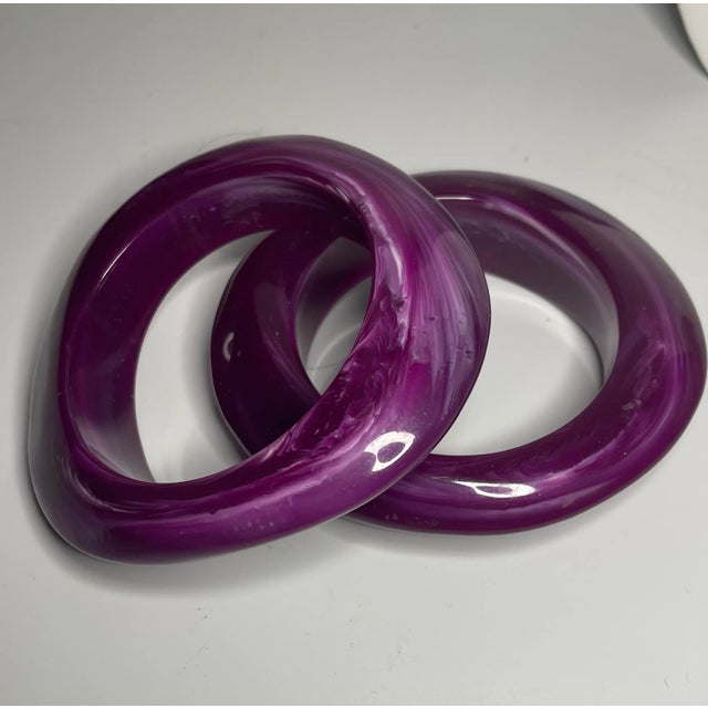 Modern 1980s Vintage Modernist Chunky Magenta Swirl Bangles - a Pair For Sale - Image 3 of 3