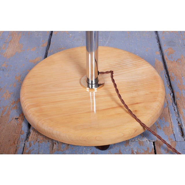 Bauhaus Bauhaus Floor Lamp in Chrome, Beech and Opaline Milk Glass, Czech, 1930s For Sale - Image 3 of 13