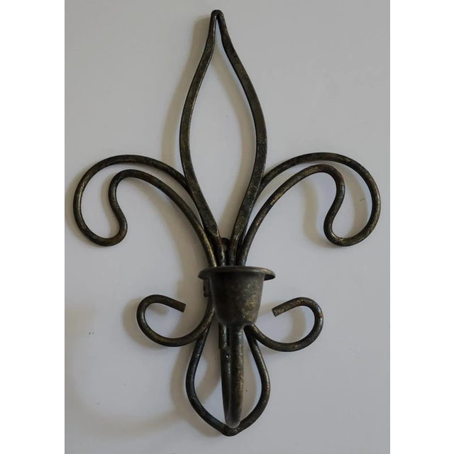 Mid-Century Modern Wrought Iron Fleur-De-Lis Candle Sconces- A Pair For Sale - Image 3 of 3