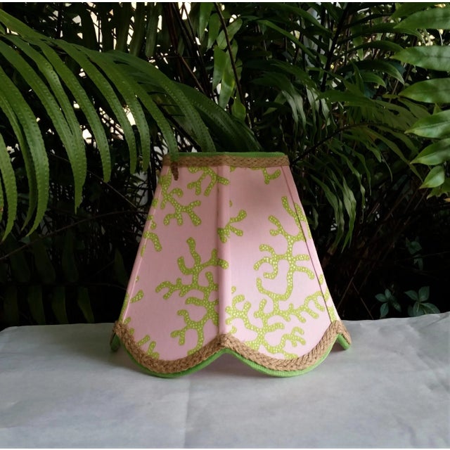 Textile Pink and Green Tropical Fabric Lampshade For Sale - Image 7 of 11