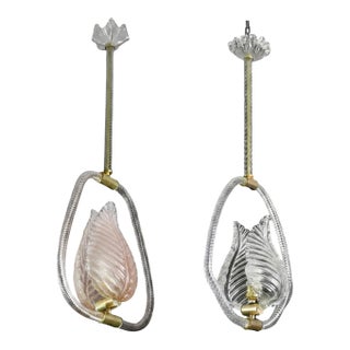 1950s Pink and Trasparent Murano Glass Chandelier by Barovier E Toso - Set of 2 For Sale