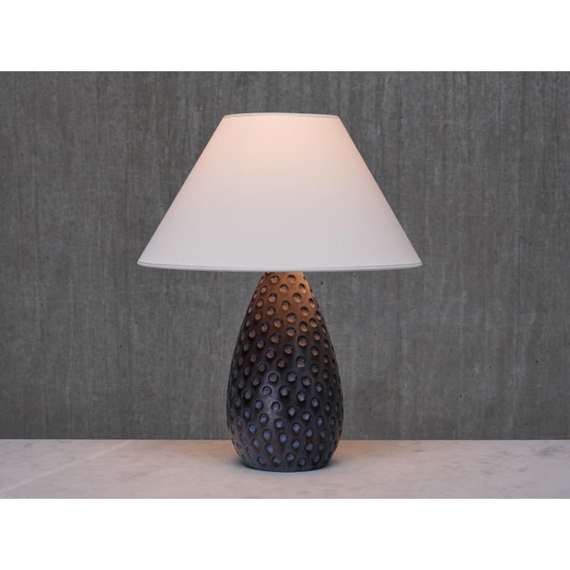 Drop-Shaped Dimpled Ceramic Table Lamp from Helge Østerberg, Denmark, 1950s For Sale - Image 9 of 12