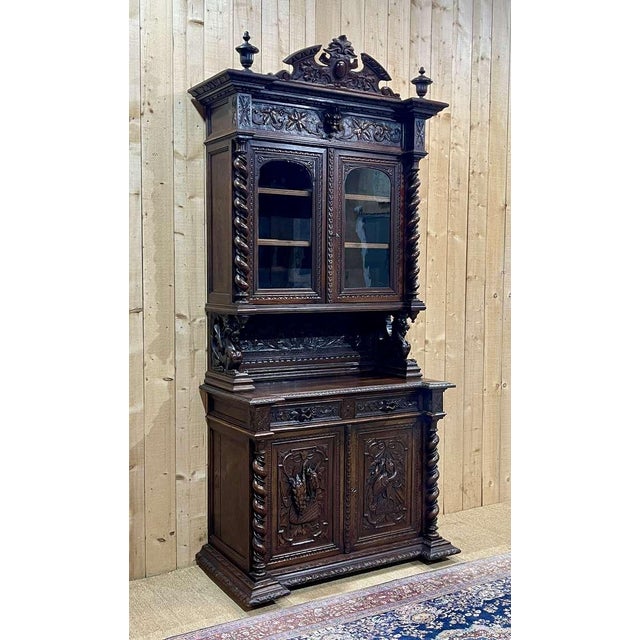 19th Century Renaissance 2-Body Sideboard on the Theme of Hunting and Fishing in Oak For Sale - Image 3 of 18