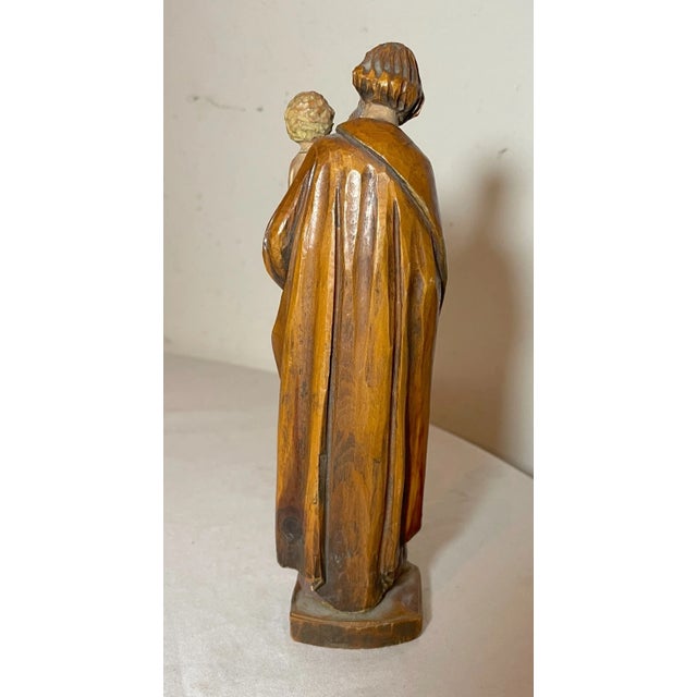 Vintage Hand Carved Painted Italian Wood Joseph Baby Jesus Sculpture Statue For Sale In New York - Image 6 of 12