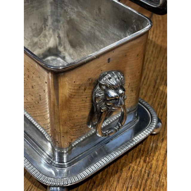 English Silver-Plated Tea Caddy with Lion's Head Handles For Sale - Image 9 of 13