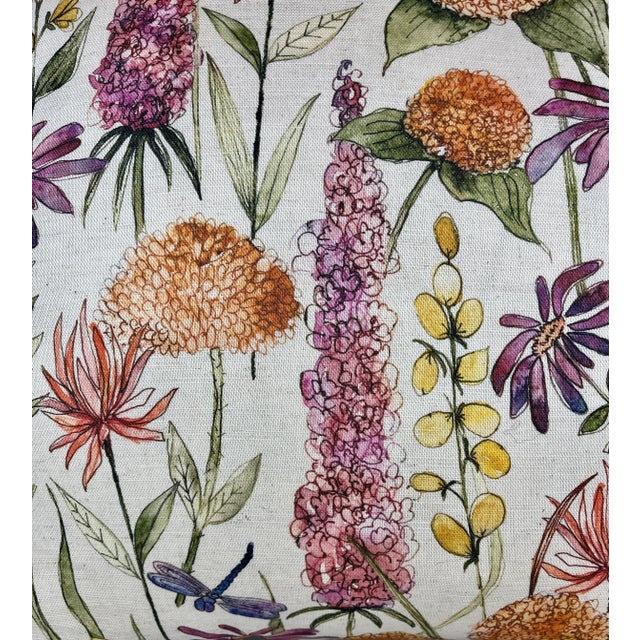 20" Square Decorative Throw Pillow Embellished With a Playful Mid Century Modern Floral Pattern of Orange, Purple & Yellow...