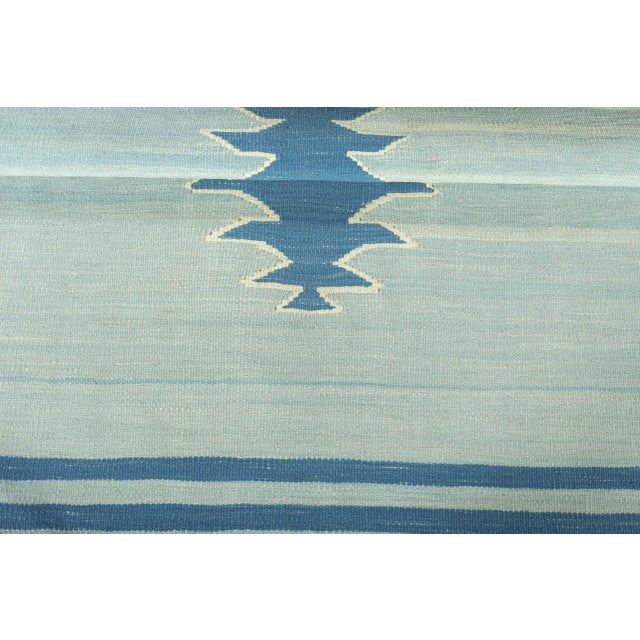 Blue Handwoven Designer Kilim Rug in Blue-Green For Sale - Image 8 of 9