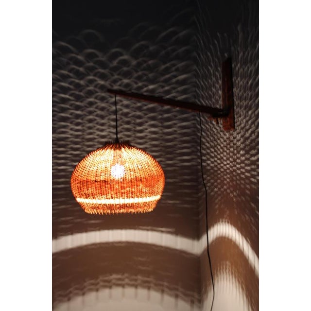 Mid-Century Adjustable Wooden Wall Lamp with Rattan Shade, 1970s For Sale - Image 12 of 13