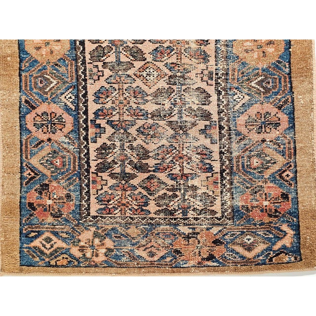 Vintage Persian Malayer Area Rug, Hand-Knotted Wool, Allover Geometric Design, Camelhair & Blue, 3x6 For Sale - Image 9 of 13
