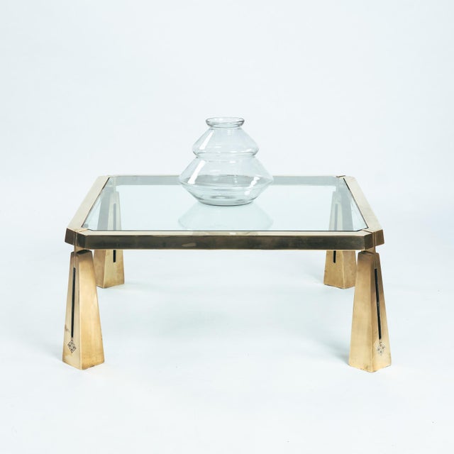 Mid-Century Modern Brass and Glass Square Coffee Table by Peter Ghyczy, 1980s For Sale - Image 3 of 12