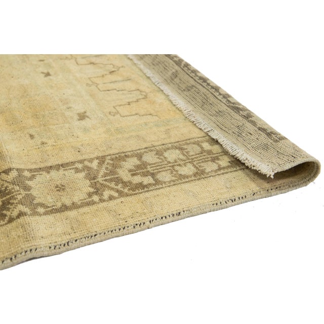 Turkish Beige Antique Turkish Khotan Wool Rug Handmade With Center Motif For Sale - Image 3 of 10