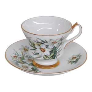 Windsor England Narcissus Daffodil Flower Bone China Teacup and Saucer Set