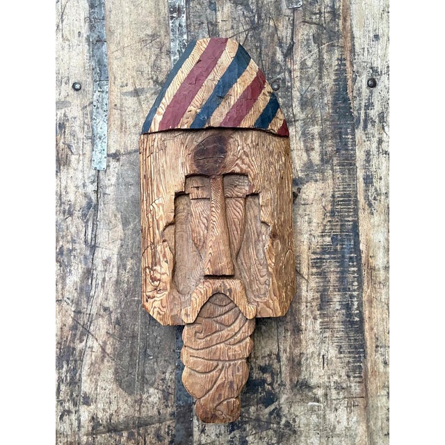 Vintage Rustic Carved Wood Mask For Sale - Image 9 of 11