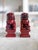 Chinoiserie Guardian Resin Foo Dog Pair | Red Chinoiserie Bookends | Asian Home Decor For Sale - Image 3 of 8