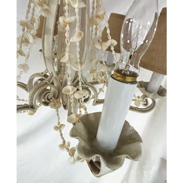 Antique Coastal Cottage 6-Light Iron Chandelier With Seashell Adornments For Sale In West Palm - Image 6 of 12