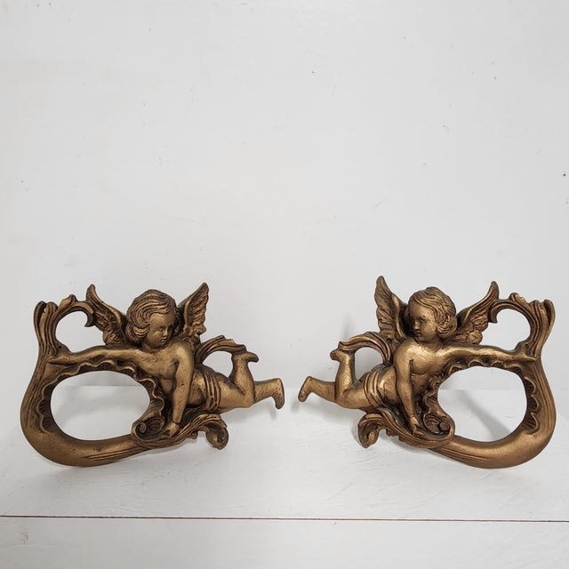Rococo Vintage Baroque Rococo Revival Gilt Cherub Bed Crown & Curtain Cornice – Ornate Wall Pediment -Three Pieces For Sale - Image 3 of 12