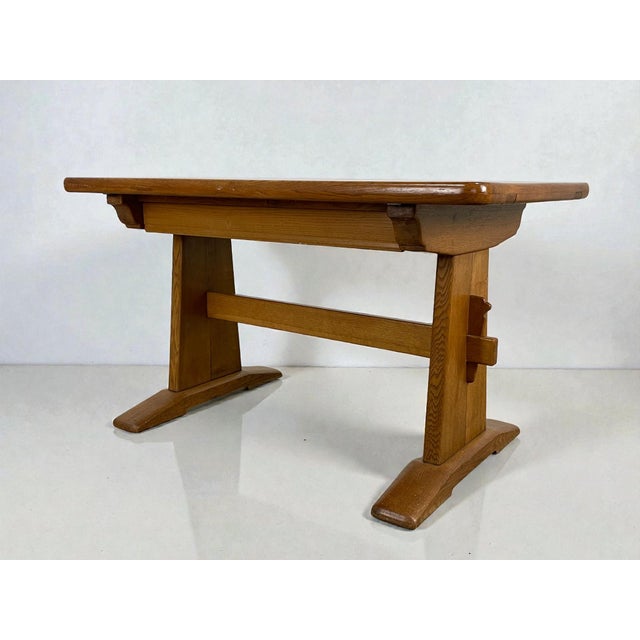 Vintage Oak Writing Desk with Trestle Base, 1940s For Sale - Image 15 of 16