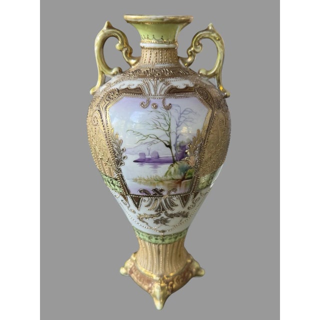 Antique Hand Painted Nippon Porcelain Floral Enamel Decorated Vase For Sale - Image 11 of 12