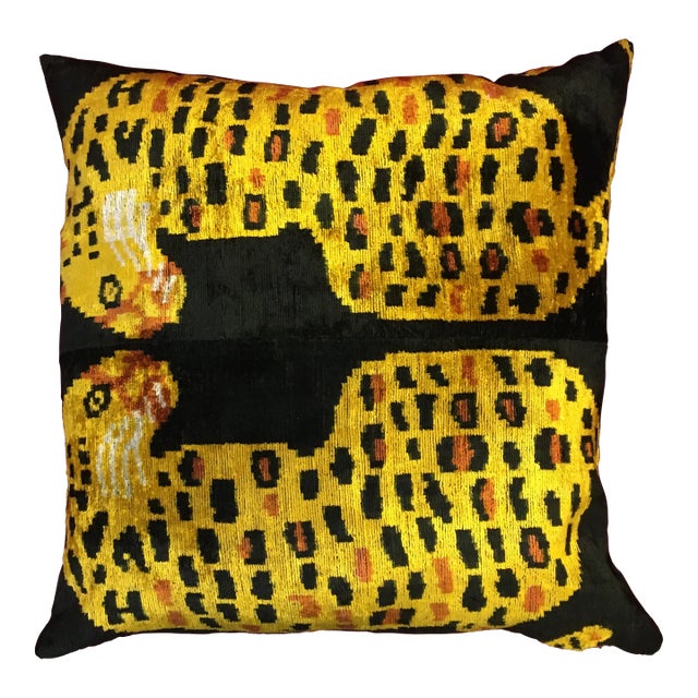 Silk Velvet and Woven Cotton Blend Animal Print Pillow For Sale