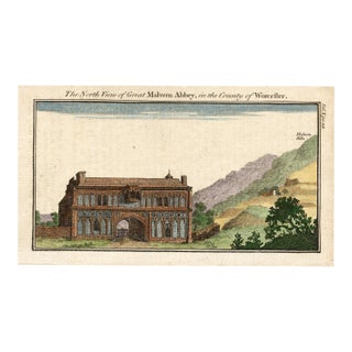 18th Century English Copperplate Architectural Engraving on Hand-Laid Paper, Recently Hand-Colored D For Sale