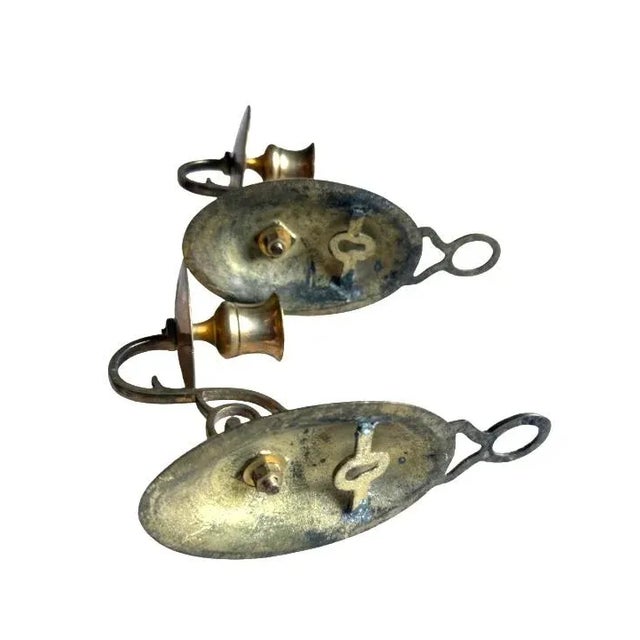 English Pair Vintage Brass Wall Sconce Candle Holders For Sale - Image 3 of 3