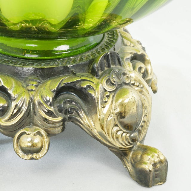 Vintage Green Empoli Glass Mid Century Hollywood Regency Style Lamps - a Pair For Sale - Image 14 of 16