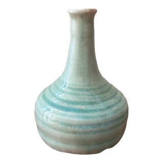 Antique Light Blue Glazed Ceramic Spirals Pattern Vase For Sale