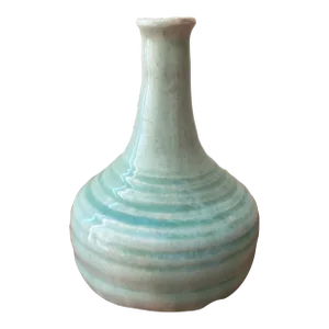 Antique Light Blue Glazed Ceramic Spirals Pattern Vase