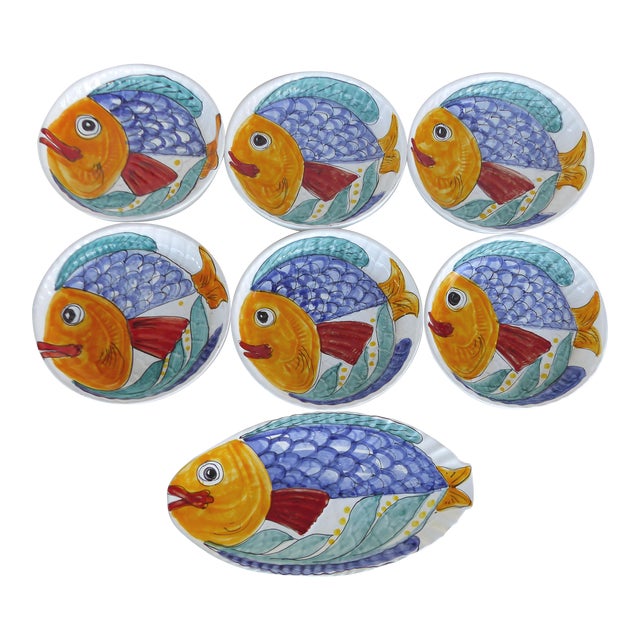 Glazed Italian Ceramic Fish Platter & Plates Set of 7 Chairish